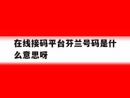 在线接码平台芬兰号码是什么意思呀