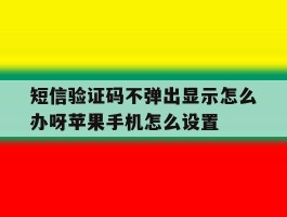 短信验证码不弹出显示怎么办呀苹果手机怎么设置的简单介绍