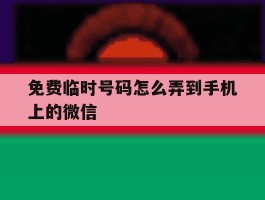 免费临时号码怎么弄到手机上的微信