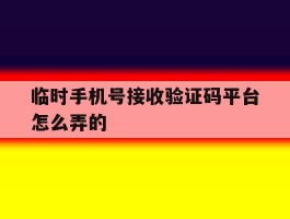 临时手机号接收验证码平台怎么弄的