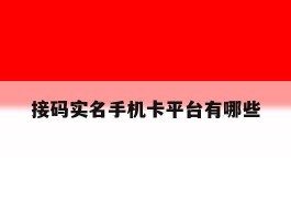接码实名手机卡平台有哪些